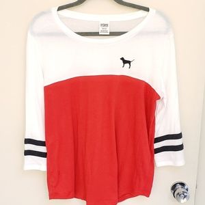 PINK Red and white 3/4 length shirt